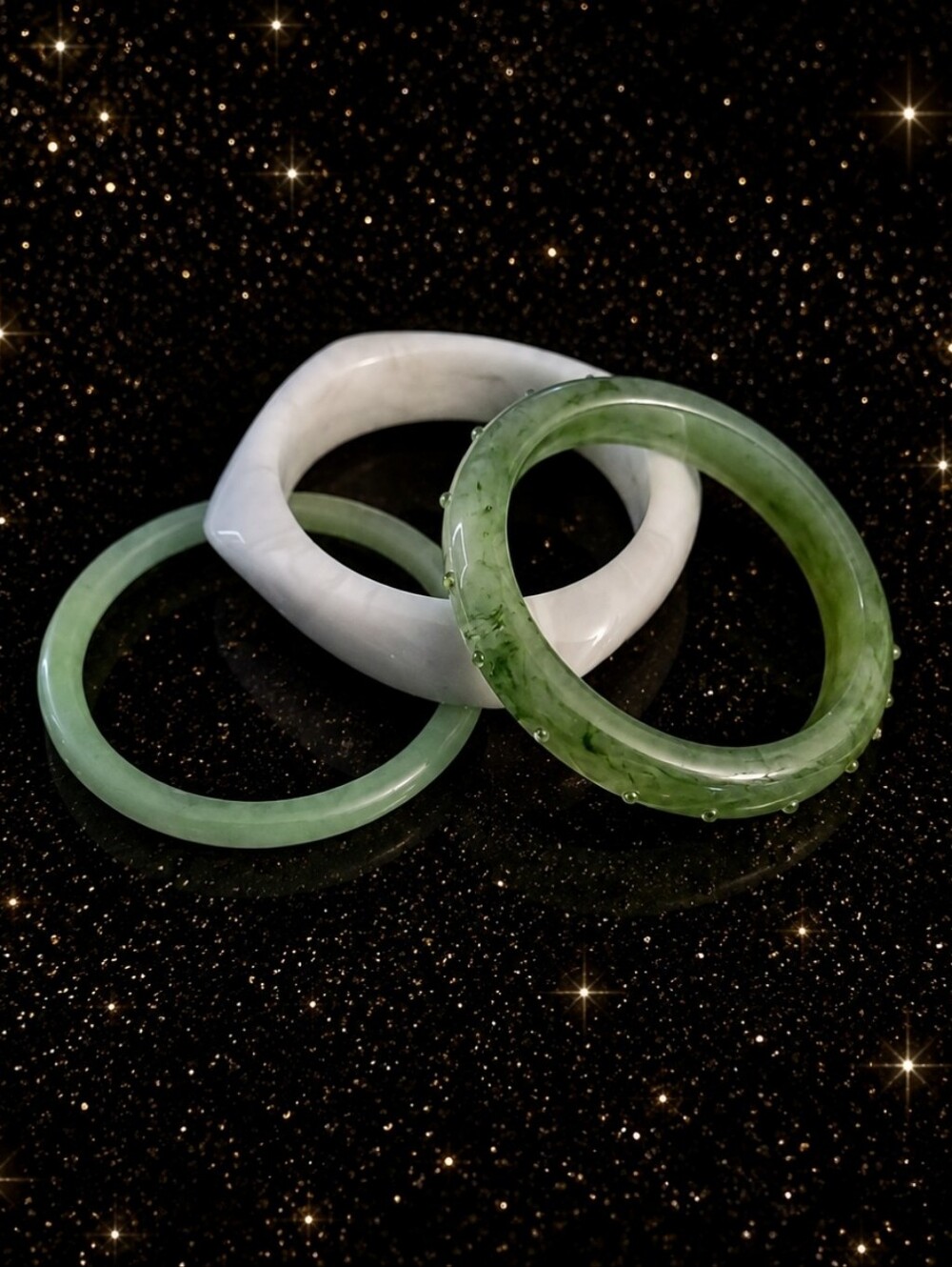 Pinup Classic Jade and White Stone Bangle Set - Green and White Women’s Jewelry